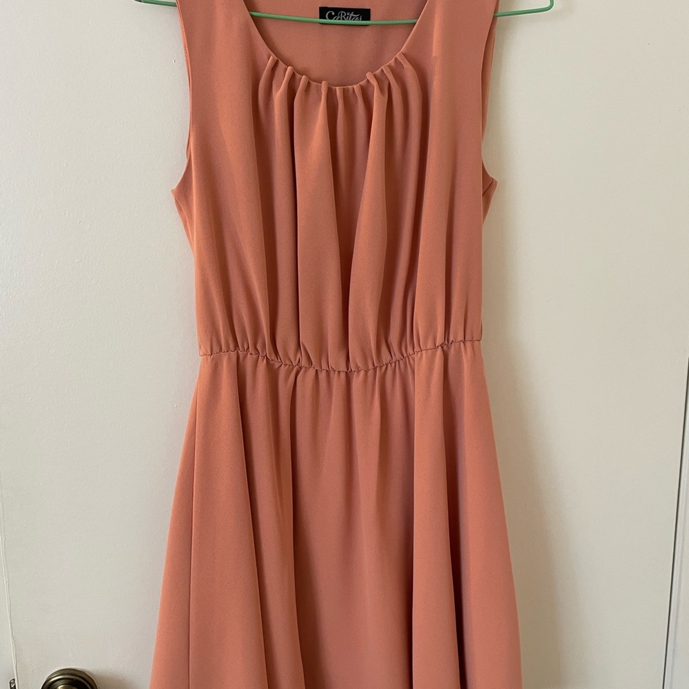 Orange Pink Pleated Smocked Mini Sundress